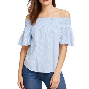 Central Park West Blue & White Striped Off-the-Shoulder Top - Size XS